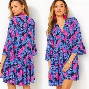 Lilly Pulitzer Gabriel Floral Tiered Mini Dress in Low Tide Navy Size 00